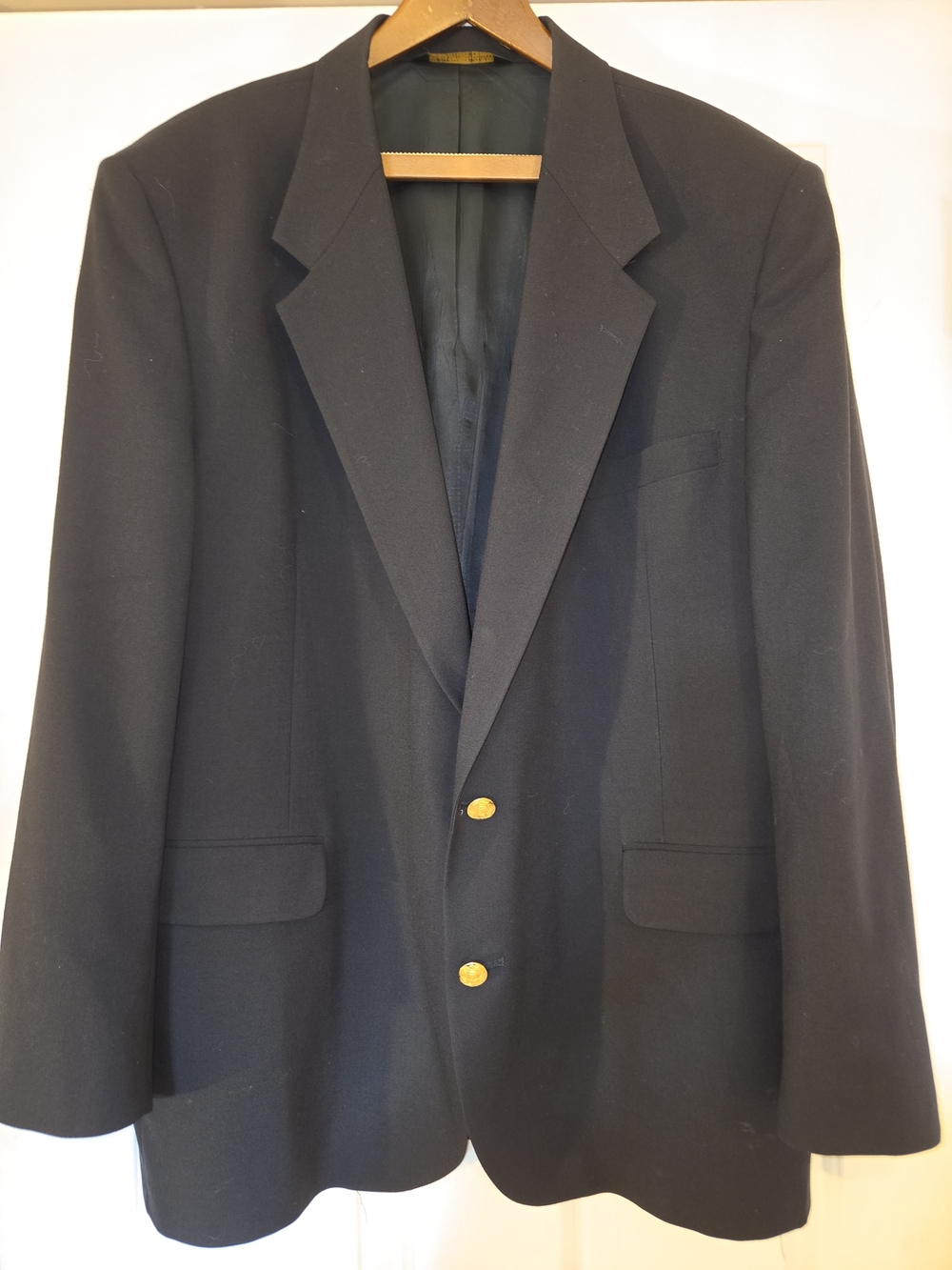 Navy Blue Blazer with Gold Buttons, 100% Worsted Wool, Brassard, Vintage